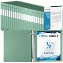 Henoyso 24 Pack 1/2 Inch 3 Ring Binder with Clear Cover Fit Letter Size 8.5" x 11" Paper Holds 140 Sheets, Bulk Binders for Organizing School, Office &amp; Classroom Documents, 1 Pocket (Sage Green)