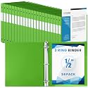 Henoyso 24 Pack 1/2 Inch 3 Ring Binder with Clear Cover Fit Letter Size 8.5" x 11" Paper Holds 140 Sheets, Bulk Binders for Organizing School, Office &amp; Classroom Documents, 1 Pocket (Tender Green)