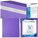 Henoyso 24 Pack 1/2 Inch 3 Ring Binder with Clear Cover Fit Letter Size 8.5" x 11" Paper Holds 140 Sheets, Bulk Binders for Organizing School, Office &amp; Classroom Documents, 1 Pocket (Purple)