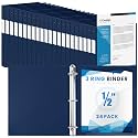 Henoyso 24 Pack 1/2 Inch 3 Ring Binder with Clear Cover Fit Letter Size 8.5" x 11" Paper Holds 140 Sheets, Bulk Binders for Organizing School, Office &amp; Classroom Documents, 1 Pocket (Navy Blue)