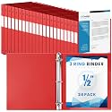 Henoyso 24 Pack 1/2 Inch 3 Ring Binder with Clear Cover Fit Letter Size 8.5" x 11" Paper Holds 140 Sheets, Bulk Binders for Organizing School, Office &amp; Classroom Documents, 1 Pocket (Red)