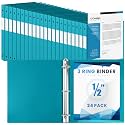 Henoyso 24 Pack 1/2 Inch 3 Ring Binder with Clear Cover Fit Letter Size 8.5" x 11" Paper Holds 140 Sheets, Bulk Binders for Organizing School, Office &amp; Classroom Documents, 1 Pocket (Turquoise)