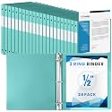 Henoyso 24 Pack 1/2 Inch 3 Ring Binder with Clear Cover Fit Letter Size 8.5" x 11" Paper Holds 140 Sheets, Bulk Binders for Organizing School, Office &amp; Classroom Documents, 1 Pocket (Mint Green)