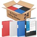 Henoyso 24 Pack 1/2 Inch 3 Ring Binder with Clear Cover Fit Letter Size 8.5" x 11" Paper Holds 140 Sheets, Bulk Binders for Organizing School, Office &amp; Classroom Documents, 1 Pocket (Office Colors)
