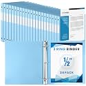 Henoyso 24 Pack 1/2 Inch 3 Ring Binder with Clear Cover Fit Letter Size 8.5" x 11" Paper Holds 140 Sheets, Bulk Binders for Organizing School, Office &amp; Classroom Documents, 1 Pocket (Light Blue)