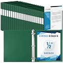 Henoyso 24 Pack 1/2 Inch 3 Ring Binder with Clear Cover Fit Letter Size 8.5" x 11" Paper Holds 140 Sheets, Bulk Binders for Organizing School, Office &amp; Classroom Documents, 1 Pocket (Dark Green)