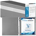 Henoyso 24 Pack 1/2 Inch 3 Ring Binder with Clear Cover Fit Letter Size 8.5" x 11" Paper Holds 140 Sheets, Bulk Binders for Organizing School, Office &amp; Classroom Documents, 1 Pocket (Gray)