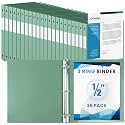 Henoyso 36 Pack 1/2 Inch 3 Ring Binder with Clear Cover Fit Letter Size 8.5" x 11" Paper Holds 140 Sheets, Bulk Binders for Organizing School, Office &amp; Classroom Documents, 1 Pocket (Sage Green)