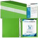 Henoyso 36 Pack 1/2 Inch 3 Ring Binder with Clear Cover Fit Letter Size 8.5" x 11" Paper Holds 140 Sheets, Bulk Binders for Organizing School, Office &amp; Classroom Documents, 1 Pocket (Tender Green)