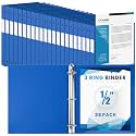 Henoyso 36 Pack 1/2 Inch 3 Ring Binder with Clear Cover Fit Letter Size 8.5" x 11" Paper Holds 140 Sheets, Bulk Binders for Organizing School, Office &amp; Classroom Documents, 1 Pocket (Blue)