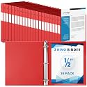 Henoyso 36 Pack 1/2 Inch 3 Ring Binder with Clear Cover Fit Letter Size 8.5" x 11" Paper Holds 140 Sheets, Bulk Binders for Organizing School, Office &amp; Classroom Documents, 1 Pocket (Red)