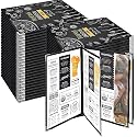 Henoyso 50 Pcs 8.5 x 11 Inch Menu Covers 4 Page 8 View Transparent Restaurant Covers Book Fits A4 Size Paper, Bar Cafe Clear Menu Holder Folder with Leatherette Trim and Decorative Corners, Black