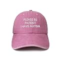 Hepandy Please Be Patient I Have Autism Baseball Cap for Women Gift, Embroidered Washed Pink Soft Cotton Denim Baseball Cap