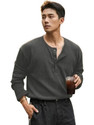 HeraDawn Striped Men Henley Neck Grey T-Shirt
