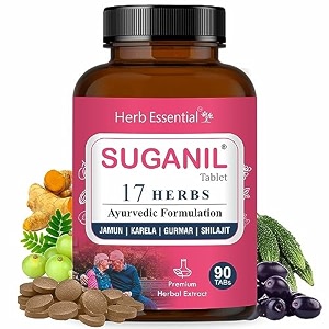 herb essential suganil 500mg tablets  90 tablets  ayurvedic formula with 17 herbs  supports blood sugar amp cholesterol levels  jamun karela amla