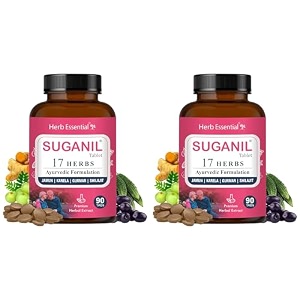herb essential suganil  controls blood sugar levels lowers bad cholesteroldiabetic care17 potent ayurvedic ingredient formula with jamun karela amla gudmur amp shilajit 90 tablets pack of 2
