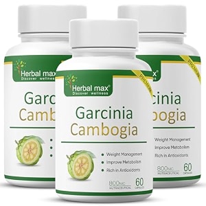 herbal max garcinia cambogia capsules  60 veg capsules  60 hca amp green tea extract  supports weight management fat burning digestion amp metabolism