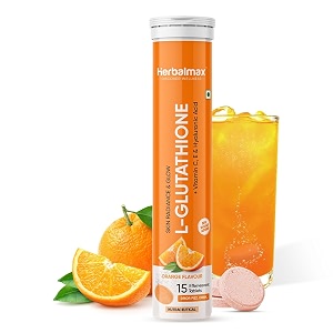 herbal max glutathione effervescent tablets  15n packed with vitamin c hyaluronic acid amp biotin to support healthy hair skin amp nails for a natural glow amp boost hydration pack of 1 orange