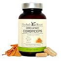 Herbal Roots Organic Cordyceps - Fruiting Body Extract Mushroom Capsules - Immune & Energy Support - 60 Vegan Capsules