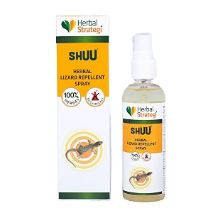 shuu lizard repellent spray - 100ml  smarter way to shuu lizards away  100 herbal and chemical free  baby and pet safe  certified ayurvedic  effective on all types of lizards