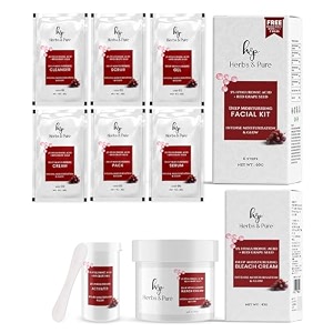 herbs and pure deep moisturising facial kit 60 gm amp bleach 43gm with hyaluronic acid amp red grapes for dark spots reduction 6 steps skin care with magic sheet mask amp disposable head cap pack of 2
