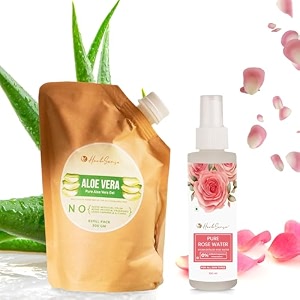 herbsense pure aloe vera gel refill pack 500gm  pure rose water 100ml combo pack hydrating amp refreshing combo