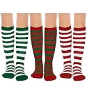 Hercicy 3 Pairs Kids Christmas Knee High Socks Candy Cane Stripes Girls