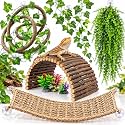 HERCOCCI Bearded Dragon Tank Accessories, 9Pcs Reptile Plants Vines Hammock Bridge Jungle Climber with Suction Cups Terrarium Habitat Décor for Snake Gecko Lizard Chameleon