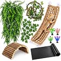 HERCOCCI Bearded Dragon Tank Accessories, Reptile Mat Bridge Hammock Flexible Jungle Climbing Vines and Leaves Habitat Décor for Hiding& Climbing Snake Gecko Lizard Chameleon