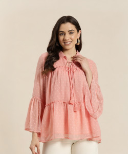 herenow casual regular sleeves self design women pink top