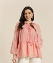 HERE&NOW Casual Regular Sleeves Self Design Women Pink Top