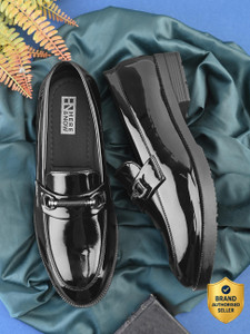 HERENOW Men black solid leatherette petant formal