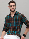 HERENOW Men Checkered Casual Blue Shirt