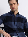 HERENOW Men Checkered Casual Blue Shirt