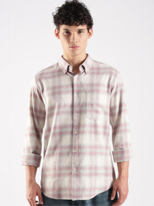 HERENOW Men Checkered Casual White Shirt