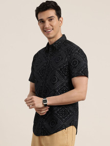 HERENOW Men Printed Casual Black Shirt