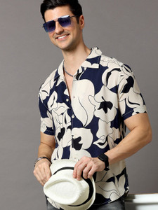 HERENOW Men Printed Casual Blue Shirt