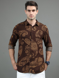 HERENOW Men Printed Casual Brown Shirt
