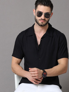 HERENOW Men Solid Casual Black Shirt