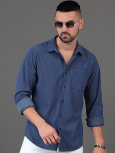 HERENOW Men Solid Casual Blue Shirt