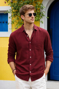 HERENOW Men Solid Casual Maroon Shirt