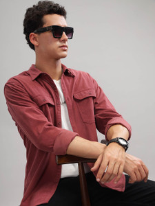 HERENOW Men Solid Casual Red Shirt