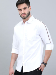 HERENOW Men Solid Casual White Shirt