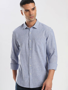 HERENOW Men Striped Casual Blue Shirt