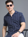 HERENOW Men Striped Casual Blue Shirt