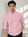 HERENOW Men Striped Casual Pink White Shirt