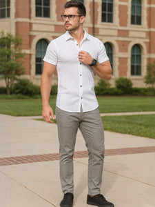 HERENOW Men Striped Casual White Shirt