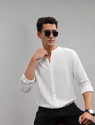HERENOW Men Striped Casual White Shirt