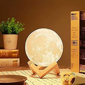 heria 14 cm 3d rechargeable moon lamp with touch control adjust brightness moon light with stand 7 colors led 3d print moon night light for diwali gift ideas art decoration- 1 pcs