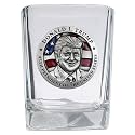 Heritage Pewter 45th President Donald Trump Square Shot Glass | Hand-Sculpted 1.5 Ounce Shot Glass | Intricately Crafted Metal Pewter Joe Biden Enamel Blue Inlay